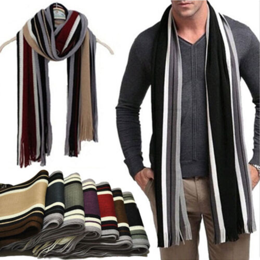 Wool Scarf Men - Cashmere Men Striped Scarf Fashion Thick