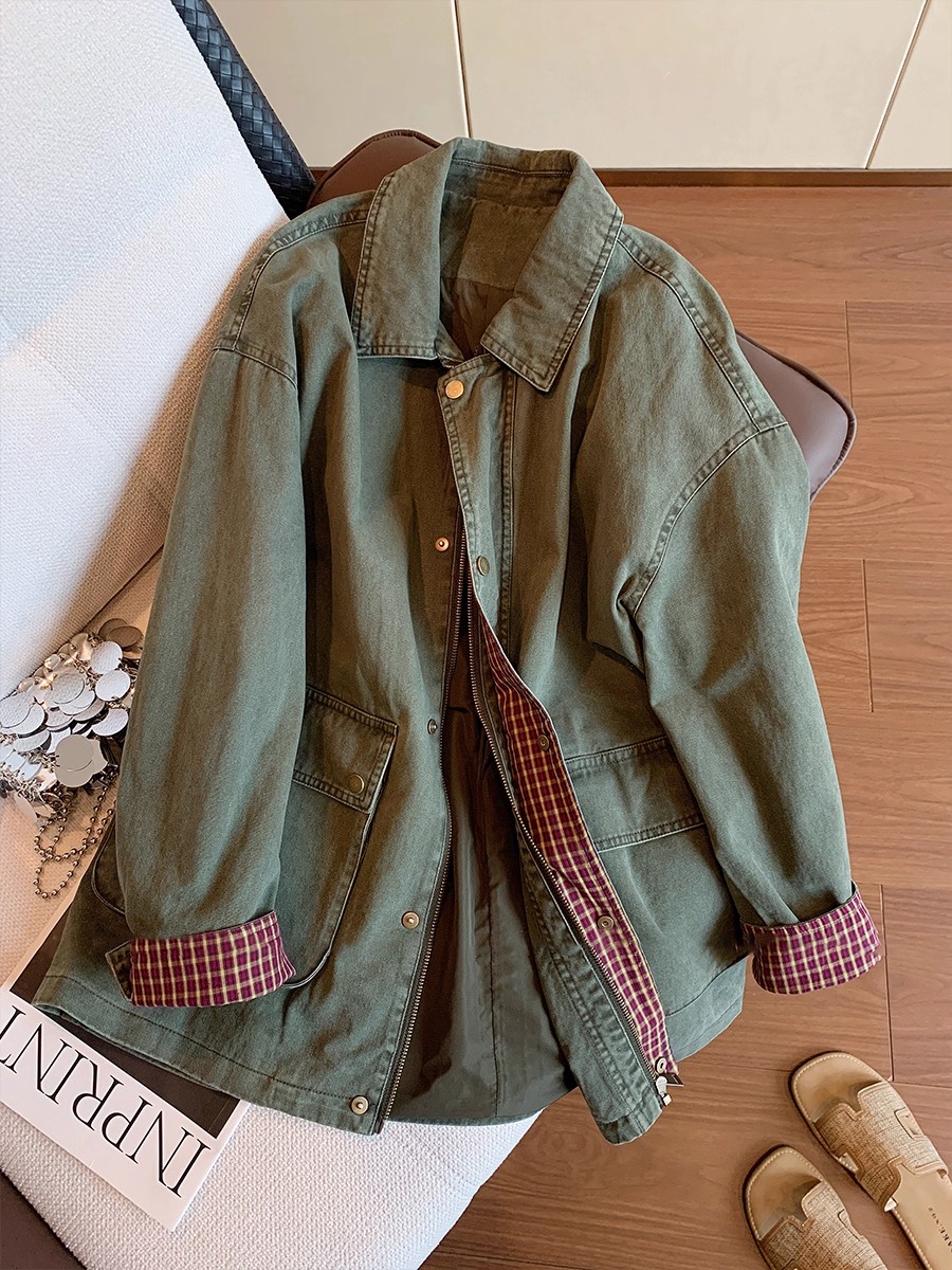 Vintage Army Green Denim Jacke - Down Jacket Packable recension och pris