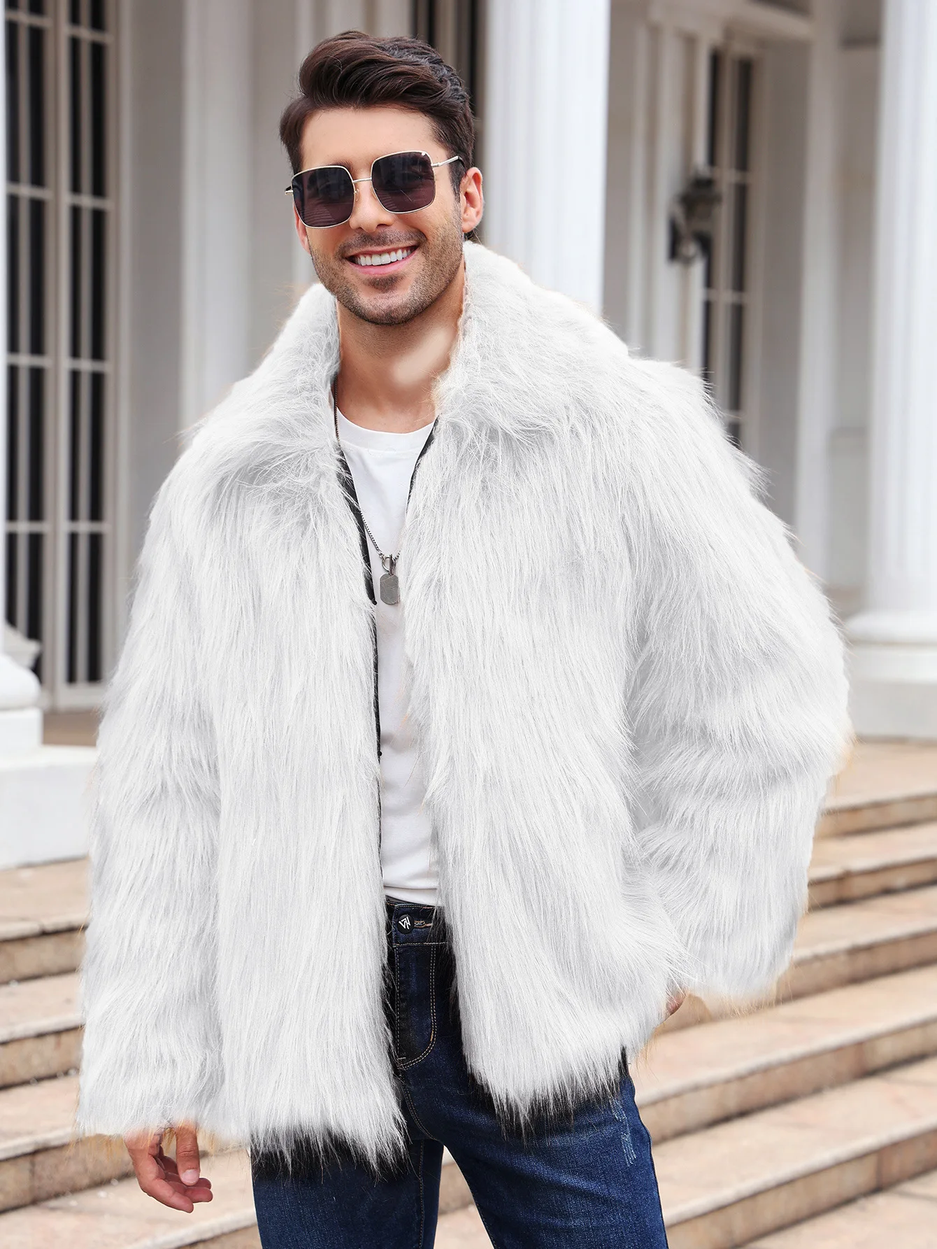 Men Faux Fox Fur Jacket Coat W - Down Jacket Packable recension och pris